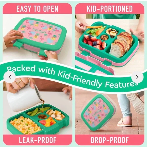 Bentgo Kids Pink & Green Durable Leak-Proof Lunch Box NIB - Picture 3 of 7